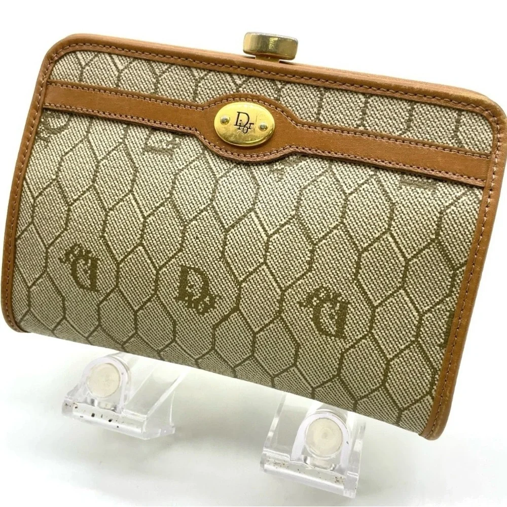 Christian Dior Honeycomb Beige PVC Mini Purse Coin Case